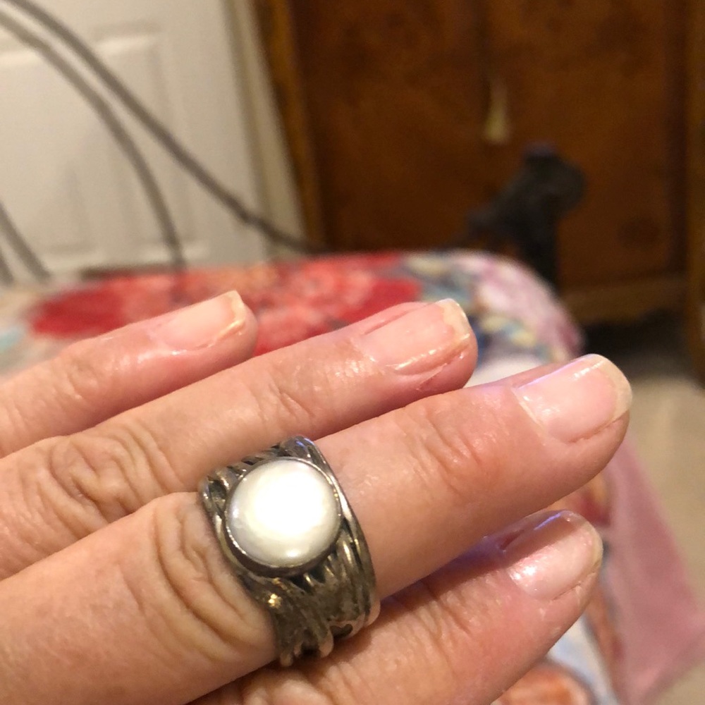 Pave pearl sz8 ring sterling very heavy